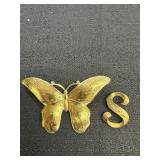 Mamselle Initial S & Gold Tone Butterfly Brooch