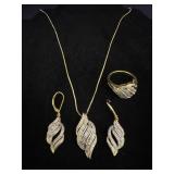 Gold Tone Earring, Necklace & Ring Set
