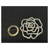 Silver tone Rose Brooch & Gold Tone Circle Brooch