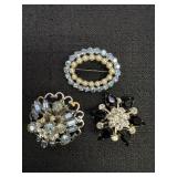 Blue & Black Rhinestone Brooch Pins