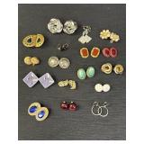 Variety of 17 pair of clip earrings, 1 pair has