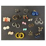 Variety of clip earrings, 18 pair.  2 are screw