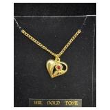 18K Gold Tone Heart Necklace w/ Ruby Colored Stone