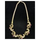 Vtg. Lisner Gold Tone Necklace W/ pink rhinestones