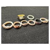 Vtg. Carved shell Rings & Jade like Ring