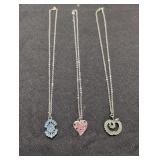 (3) Silver-Tone Necklaces w/ Pendants green