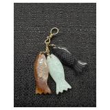14K Jade Carved Fish Pendants