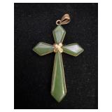 14K Gold Jade like Cross Pendant