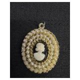 Faux Pearl Black Cameo Pendant