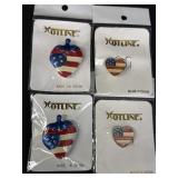 4 Strawberry & heart-shaped American flag pins,
