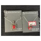 2 Sterling Silver Marcasite necklaces, new, w/red