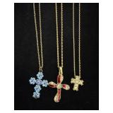 (3) 1928 Necklace Chains w/ Cross Pendants