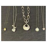 5 necklaces, silver tone w/1 gold tone, 15-26in