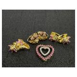 (3) Pairs of Clip-On Earrings & Heart Pendant