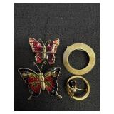 Gold Tone Brooches & 2 Butterfly Brooches