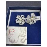Vtg. Puccini Rhinestone & Faux Pearl Ribbon
