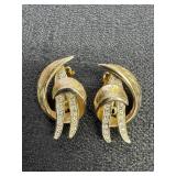 Pair of clip on gold tone & rhinestone earrings