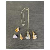 17in. necklace w/5 unique, polished stone pendants