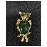 Faux Jade Owl Brooch Pin