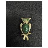 Faux Jade Owl Brooch Pin