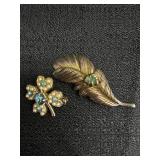 (2) Vtg. Pins - Feather & 4 leaf clover