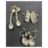 Clear Rhinestone Dangle Screw Back Earrings