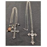 (2) Silver-Tone Chain Necklaces w/ Crosses