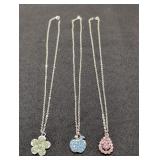 (3) Silver-Tone Necklaces w/ Pendants green