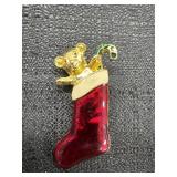 Vtg. Enamel Christmas Stocking w/ Teddy Bear