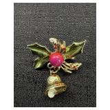 Christmas Holly Bell Brooch
