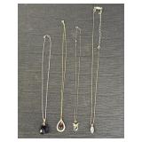4 pendant necklaces, 2 have red stone accent, 1