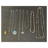 Variety of 9 chains & necklaces, shortest is 16in