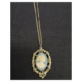 Blue Lady Cameo Gold Tone Necklace