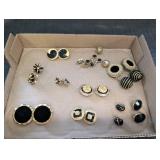 Gold-Tone Clip & Twist-back Earrings w/ black