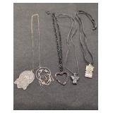 (4) Necklaces w/ Pendants two Chain two black rope
