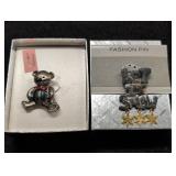 (2) Pins Silver-Tone Teddy Bear & Let IT Snow w/