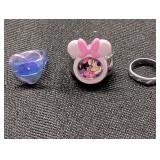 (3) Childs Rings, Mini Mouse ring watch, heart