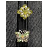 (2) adjustable costume rings w/ rhinestones