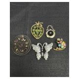 (5) Brooch Pins - multi color rhinestones,