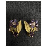 Made in Austria Purple Rhinestone Clip Earrings