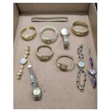 Misc Gold-Tone Watches, cuff, colored stone bands