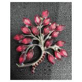 Burgundy Red Tree Brooch Pin