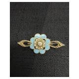 Gold Tone Blue Flower Brooch Pin