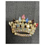 Vtg. Multi Color Crown Brooch Pin