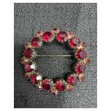 Red Ruby Rhinestone Brooch Pin