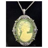 Victorian Style Green & Ivory Cameo Pendant