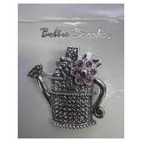 AAi Silver Tone Pink Rhinestone Watering Can