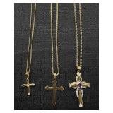 (3) Gold Toned Cross Necklaces