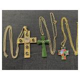 Avon Lucite Green Cross & 2 Cross Necklaces