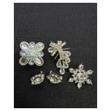 Clear Rhinestone & Blue Rhinestone Brooches